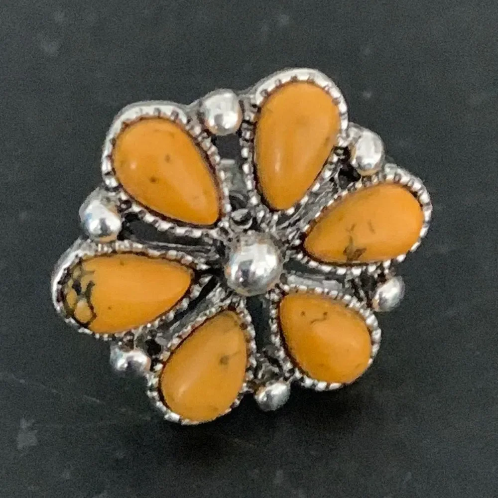 Western Indian Style Yellow Orange Squash Blossom Cluster Mens Cluster Earrings